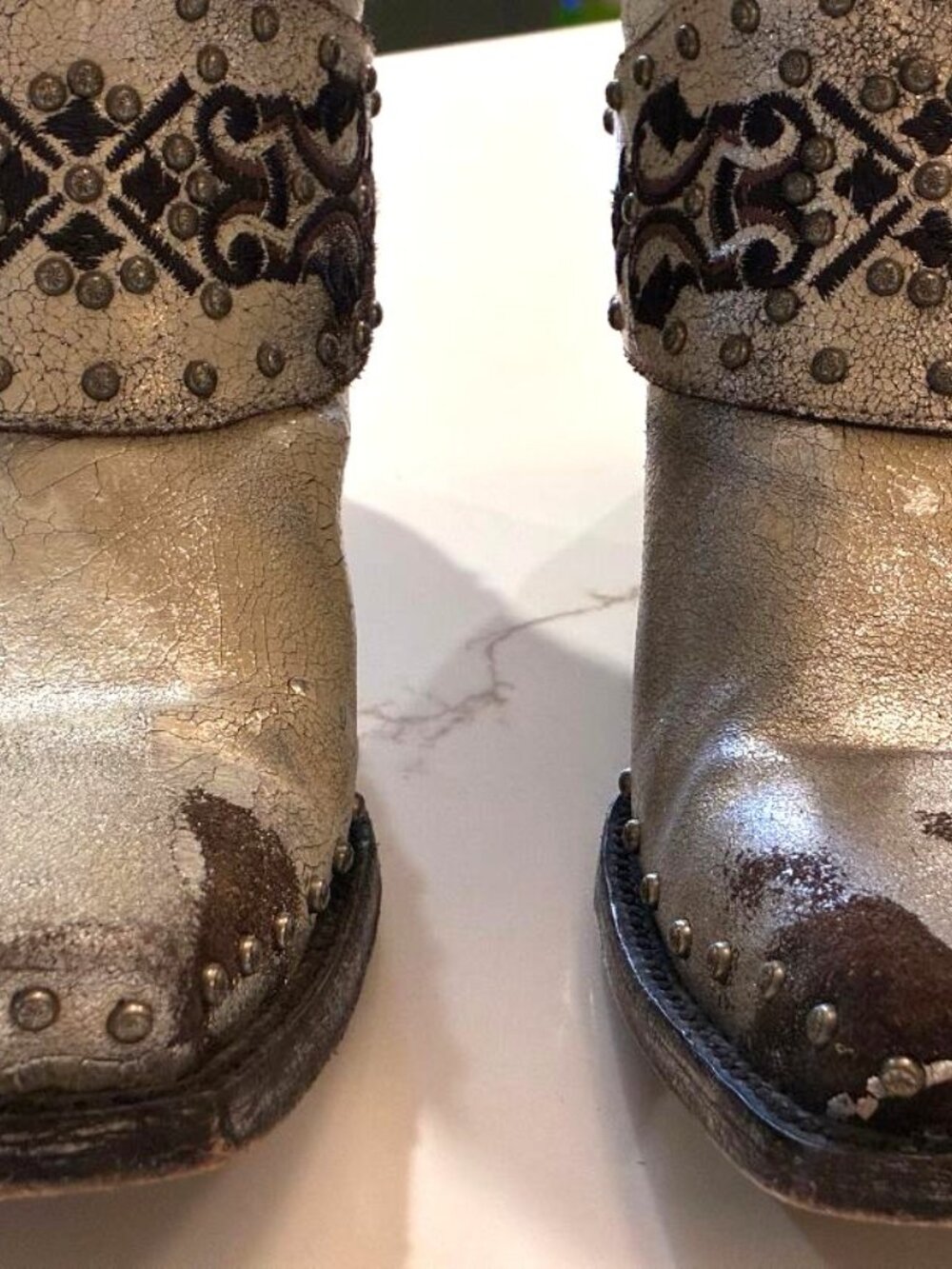 Old Gringo Tall Western SnipToe Boots 6B Silver Brown Studded Cross Embroidered - Picture 9 of 15
